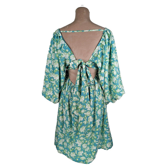 Davi and Dani Floral Print Tie Back Dress Green Blue Women's Size Large NWT - Picture 4 of 12